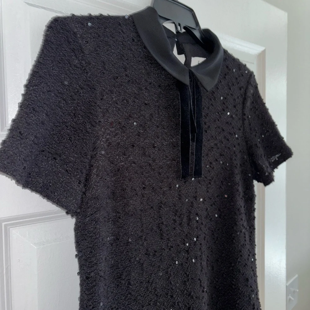 Black Elle Sequin Mini Dress with Peter Pan Collar - Picture 4 of 7
